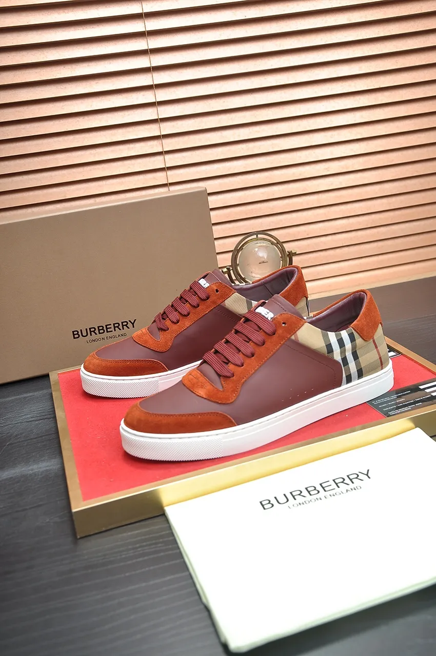 Men's shoes💰480💶[Burberry] (cowhide lining) classic low-top sneakers｜Imported cowhide with classic plaid fabric｜Cow leather lining｜Original outsole｜Fine workmanship and comfortable to wear Size: 38-44 (customized at 45)